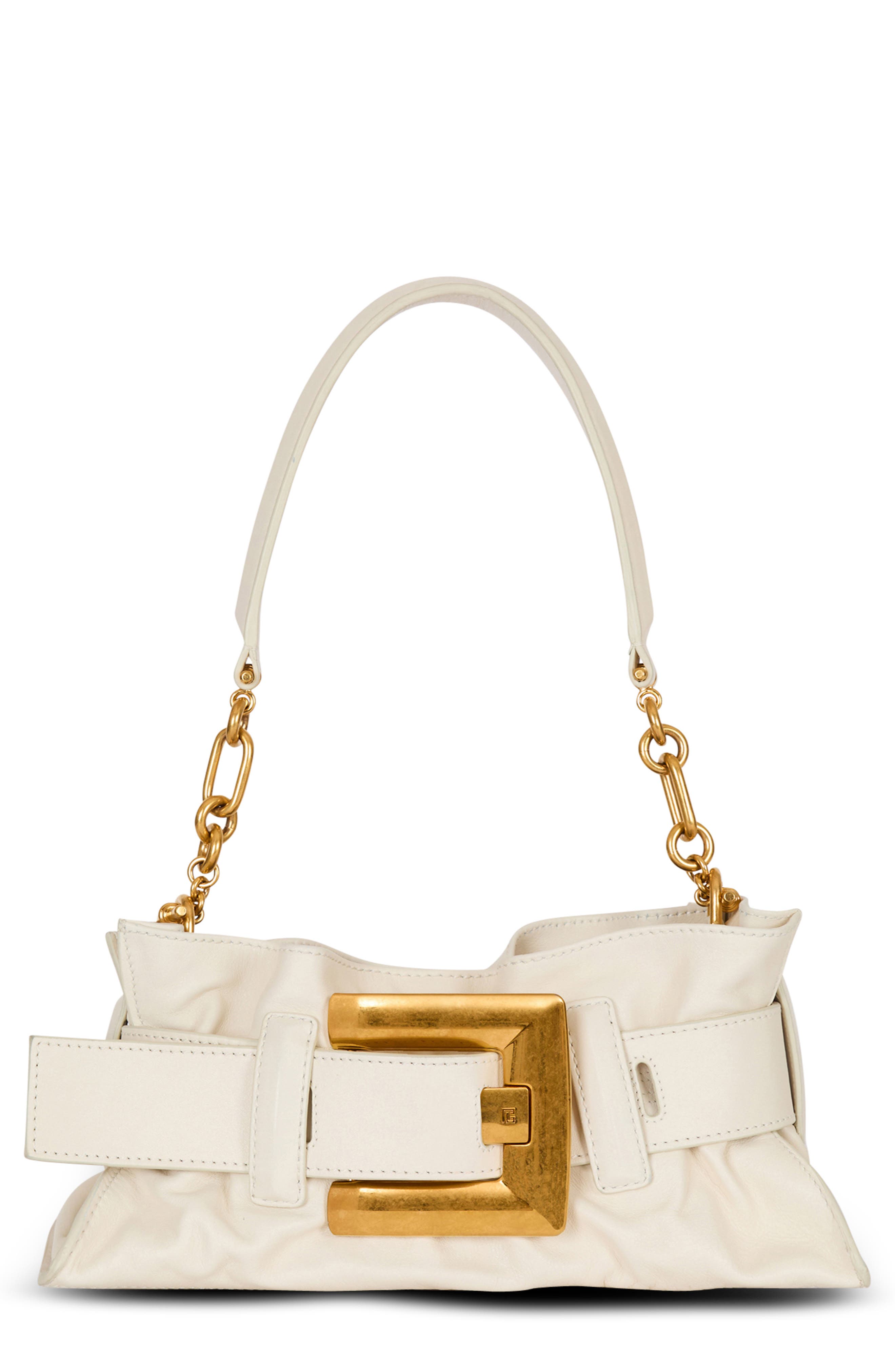Balmain Mini Anthem Leather Shoulder Bag, Main, color, Cream