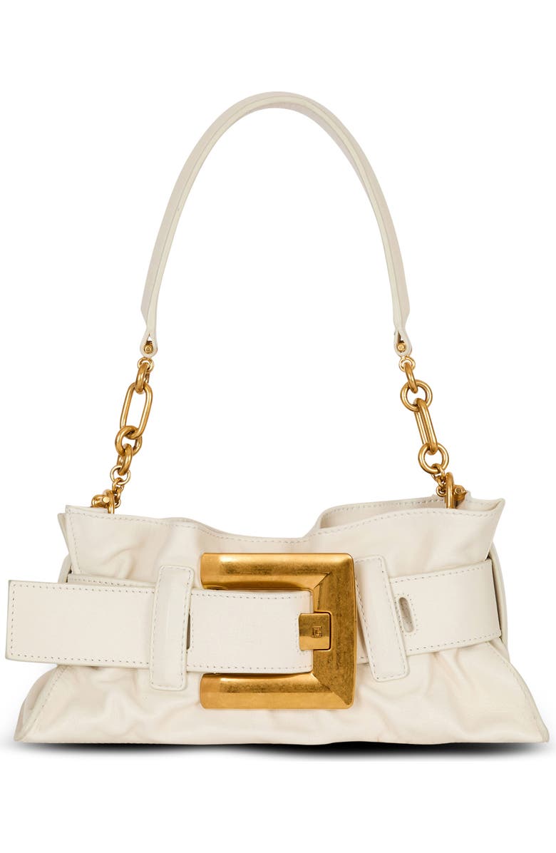 Balmain Mini Anthem Leather Shoulder Bag, Main, color, Cream