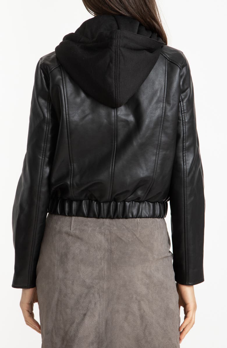 BLANKNYC Faux Leather Bomber Jacket with Removable Hood, Alternate, color,