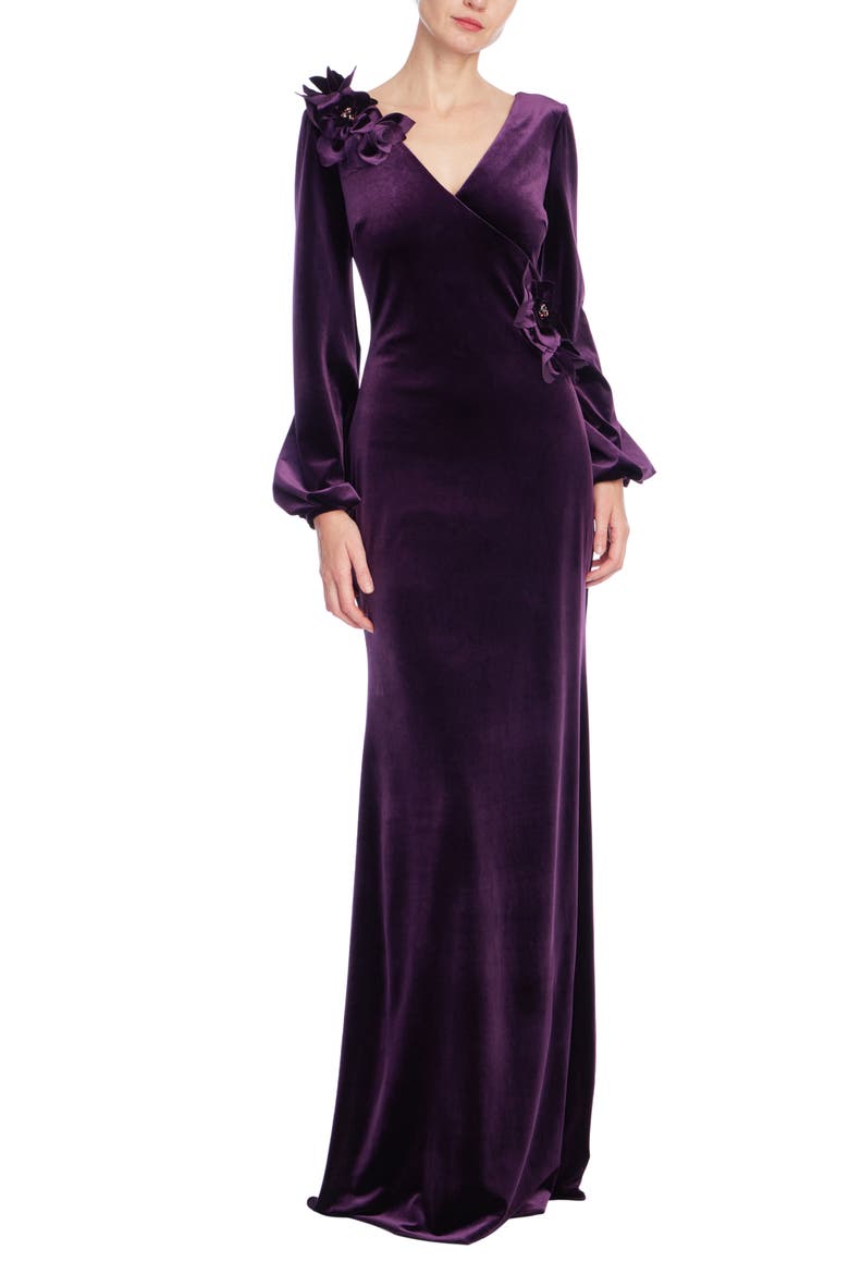 Floral Appliquéd Stretch Velvet Gown, Main, color, AMETHYST