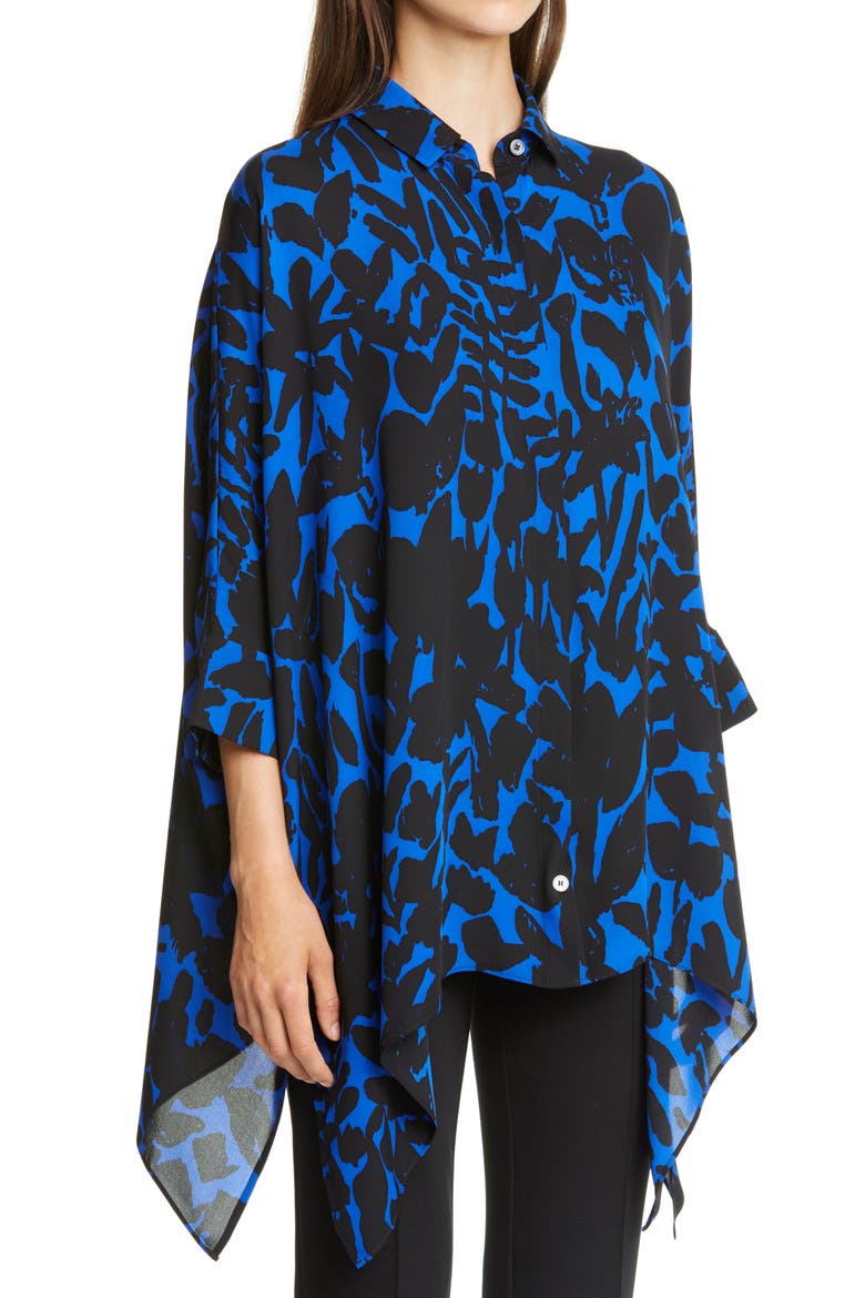 Floral Markings Satin Shirt (Nordstrom Exclusive), Alternate, color, CAVIAR/ VIVID BLUE