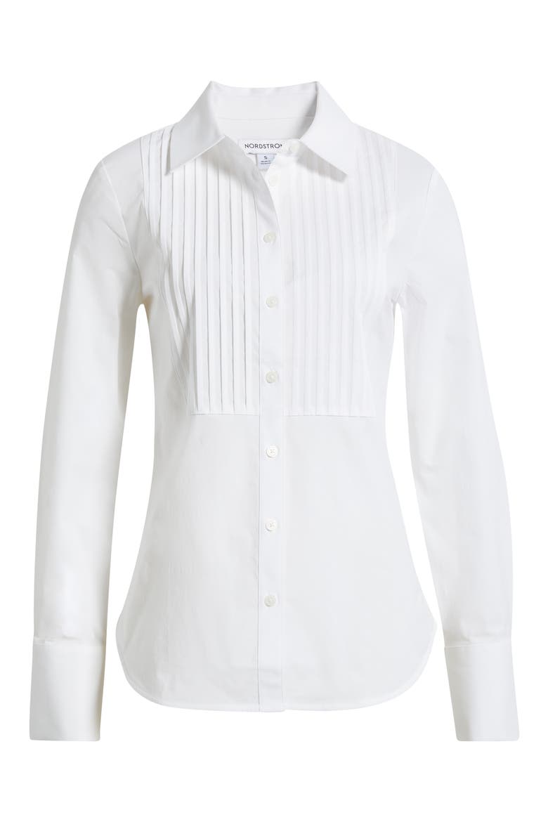 Pintuck Poplin Tuxedo Shirt, Alternate, color, WHITE