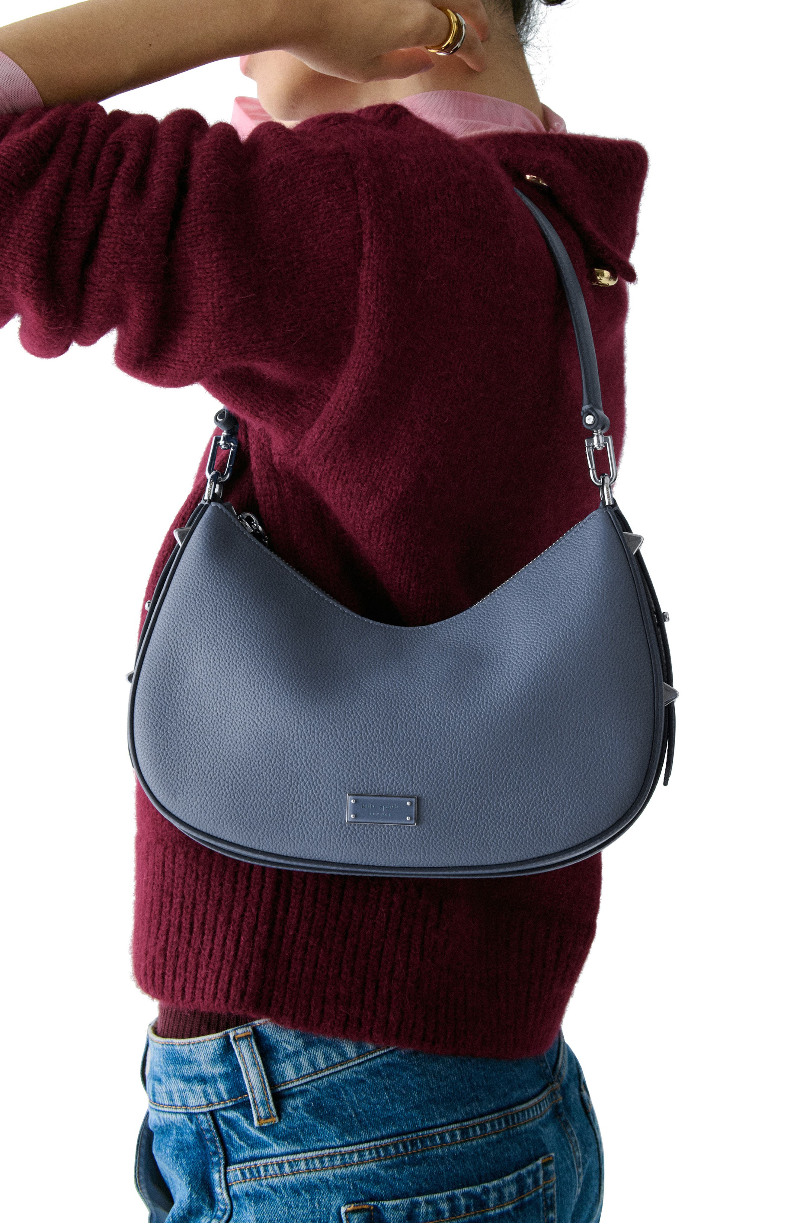 liv pebble leather convertible shoulder bag, Alternate, color, CINDER GREY