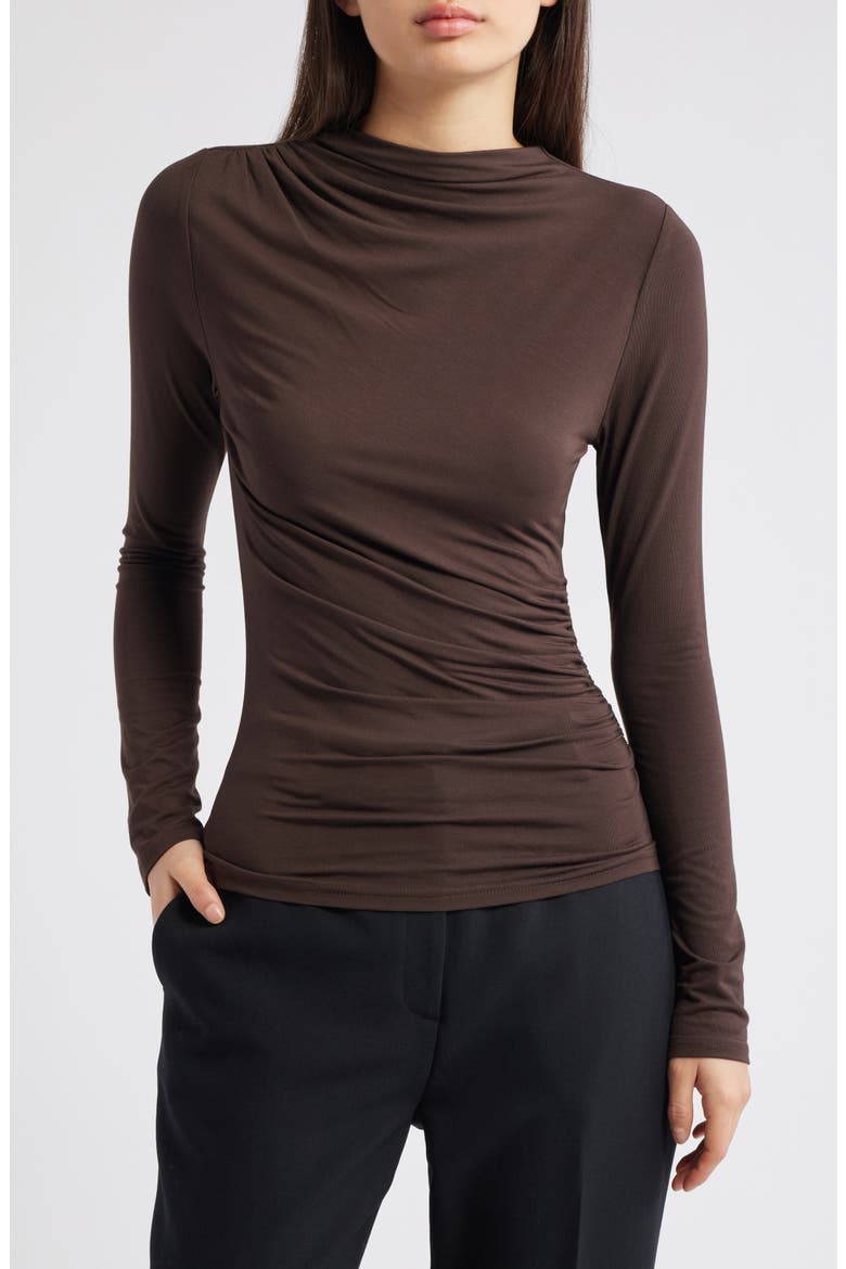 Joelle Ruched Funnel Neck Top, Main, color, ESPRESSO