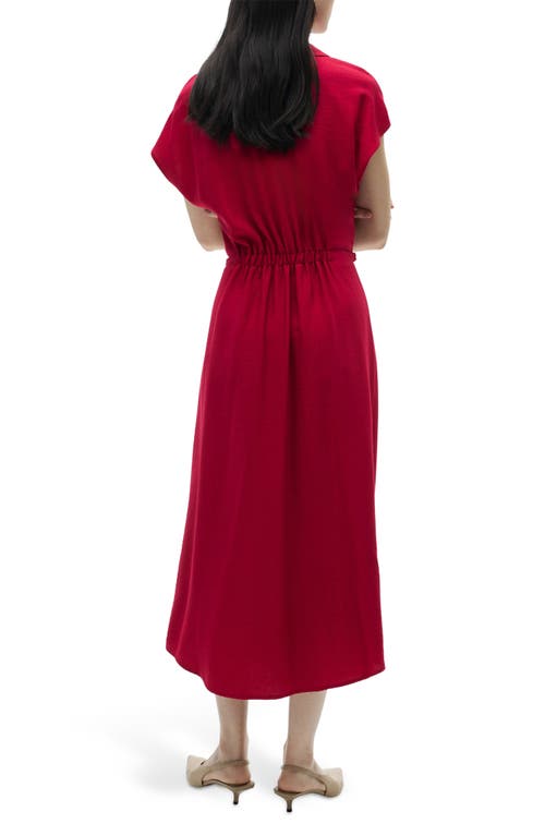 Mango Short Sleeve Belted Midi Dress In Red