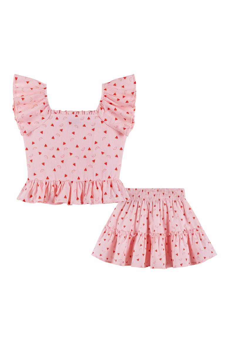 Smocked Top & Skort Set, Main, color, PKT- PINK WATERMELON