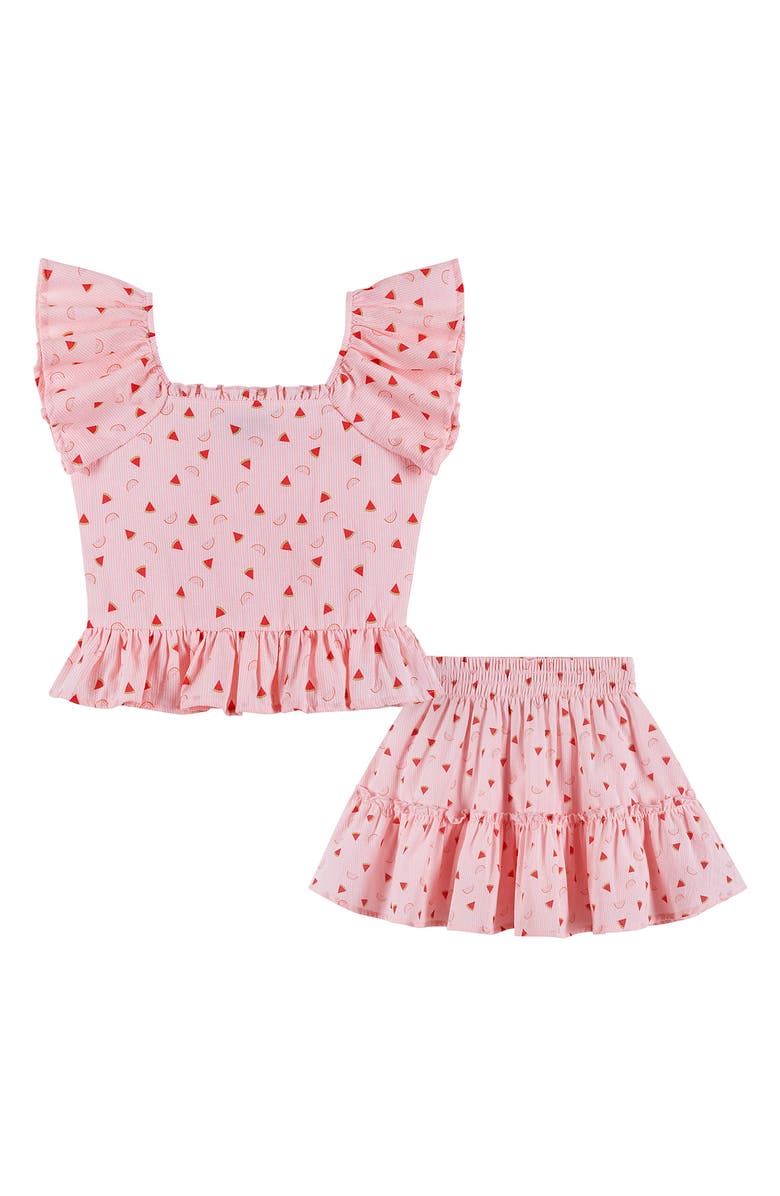Andy & Evan Smocked Top & Skort Set, Main, color, Pkt- Pink Watermelon