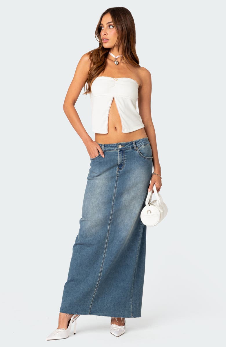 EDIKTED Percy Pointelle Split Front Tube Top, Alternate, color, White