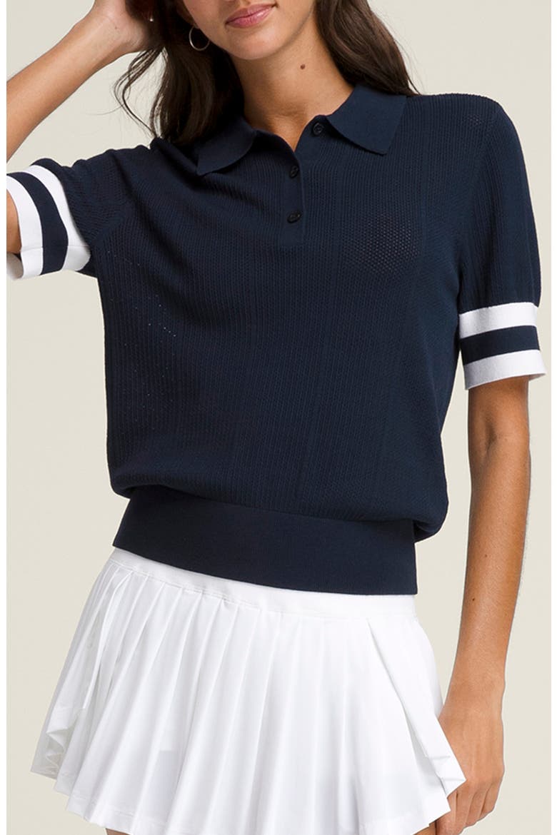 Essex Mesh Stitch Polo Sweater, Main, color, CLASSIC NAVY