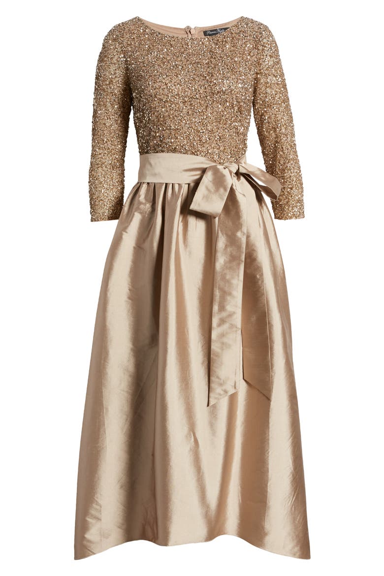 Beaded Bodice Taffeta A-Line Gown, Alternate, color, LIGHT MOCHA