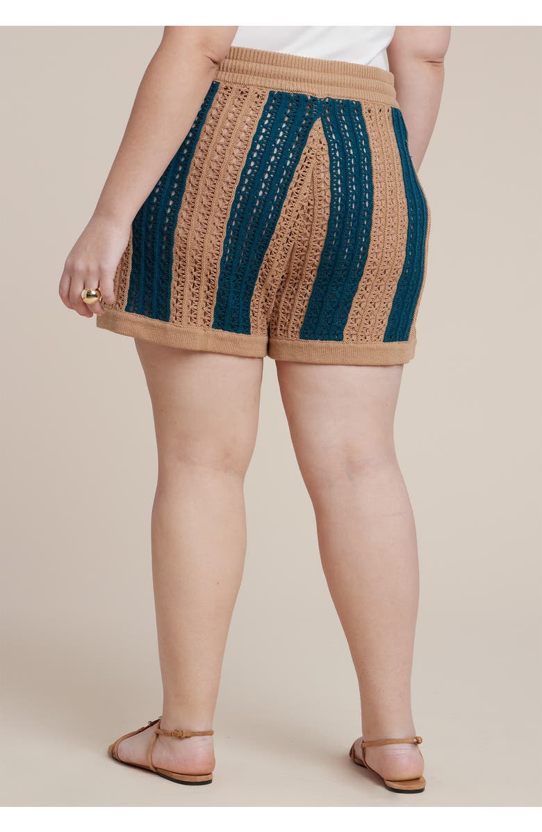 ELOQUII Crochet Knit Short, Alternate, color, Celadon Stripe