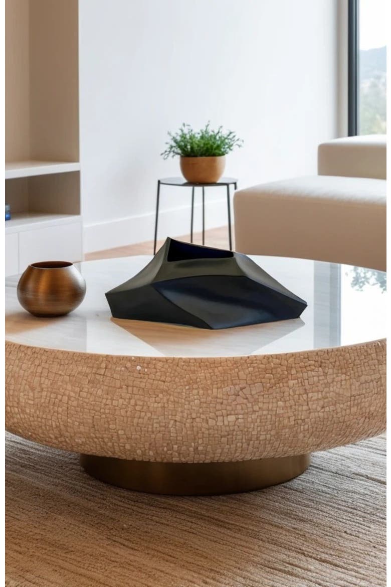 Geo Flat Vase, Alternate, color, Black