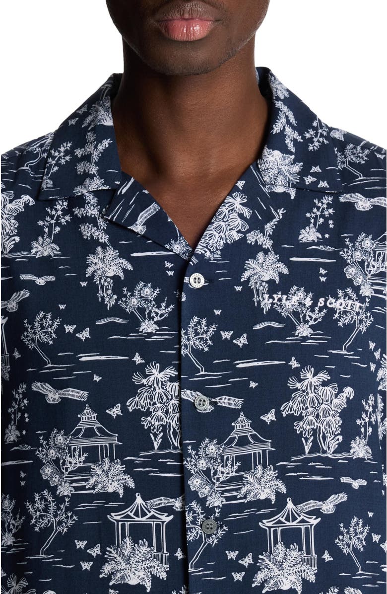 Lyle & Scott Botanical Garden Print Resort Shirt, Alternate, color, Dark Navy