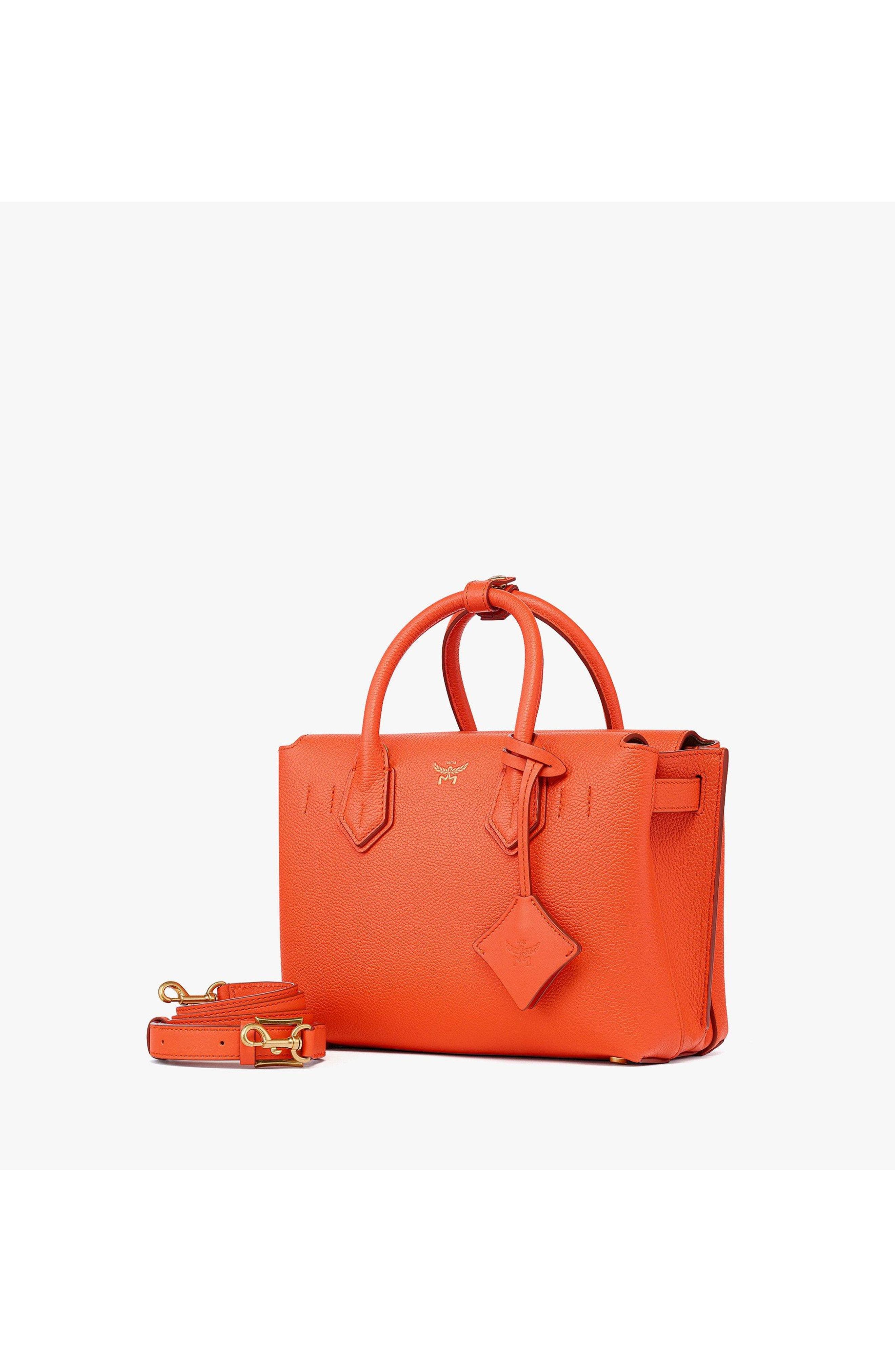 Small Milla Tote in Grained Leather, Alternate, color, Orangeade