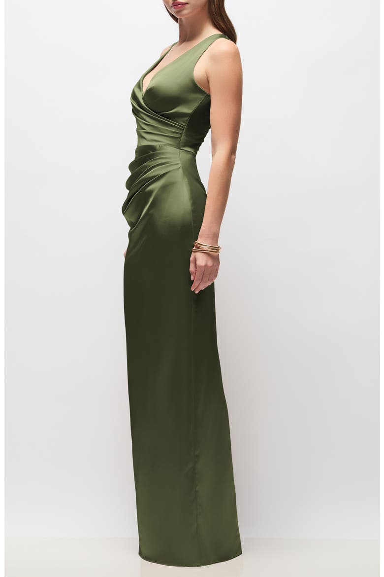Valentina Stretch Charmeuse Column Gown, Alternate, color, OLIVE GREEN