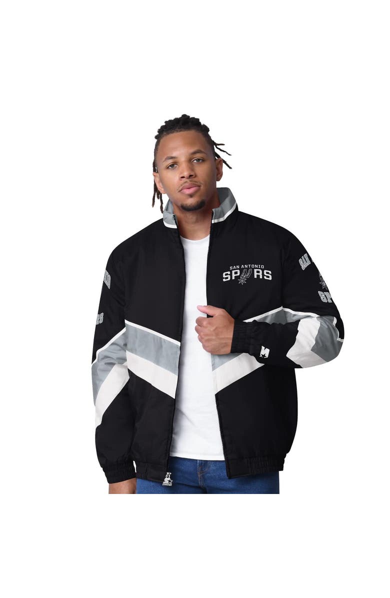 STARTER Men's Starter Black San Antonio Spurs Captain Oxford Full-Zip Jacket, Alternate, color, Black