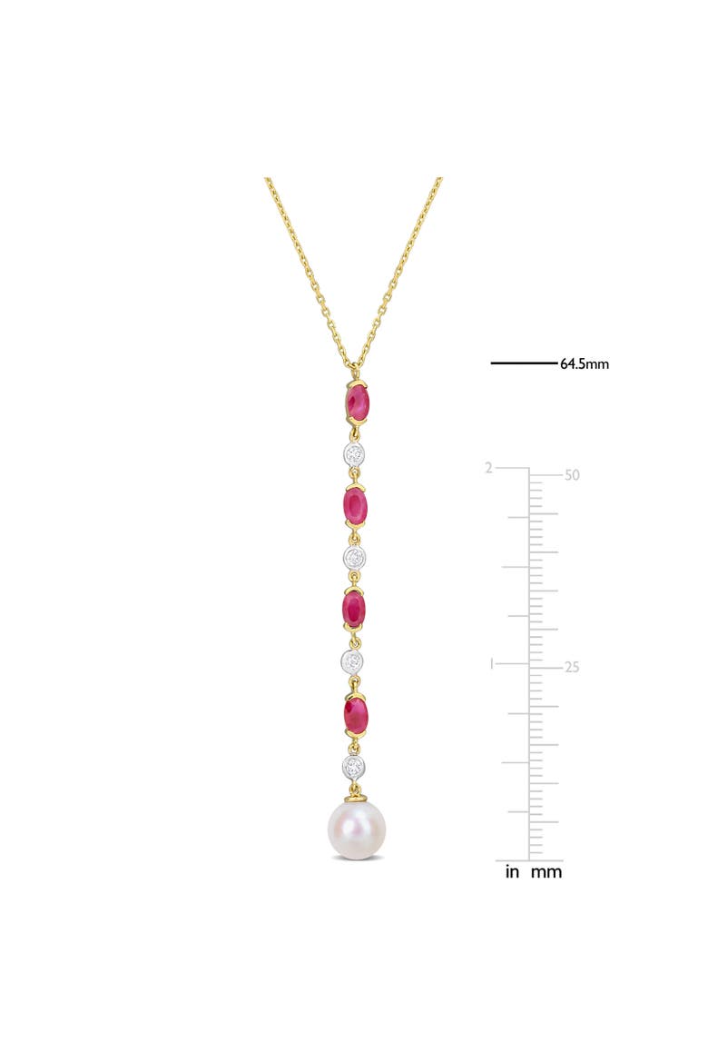 Ruby Cultured Pearl Diamond Lariat Necklace 10k, Alternate, color, Ruby