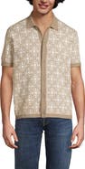 Lands' End Short Sleeve Tile Jacquard Button Down Sweater Polo