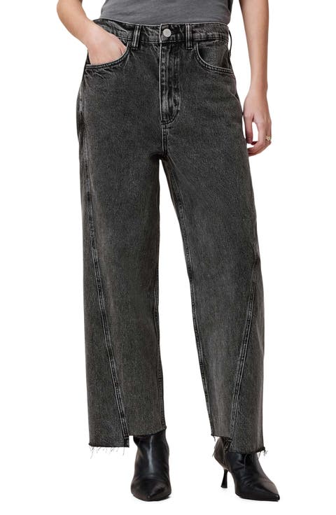 Fox Fray Hem Wide Leg Jeans (Washed Black)
