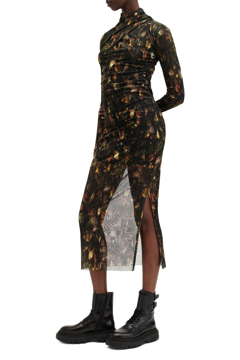 Tia Long Sleeve Mesh Dress, Main, color, KATERI HAZEL BROWN