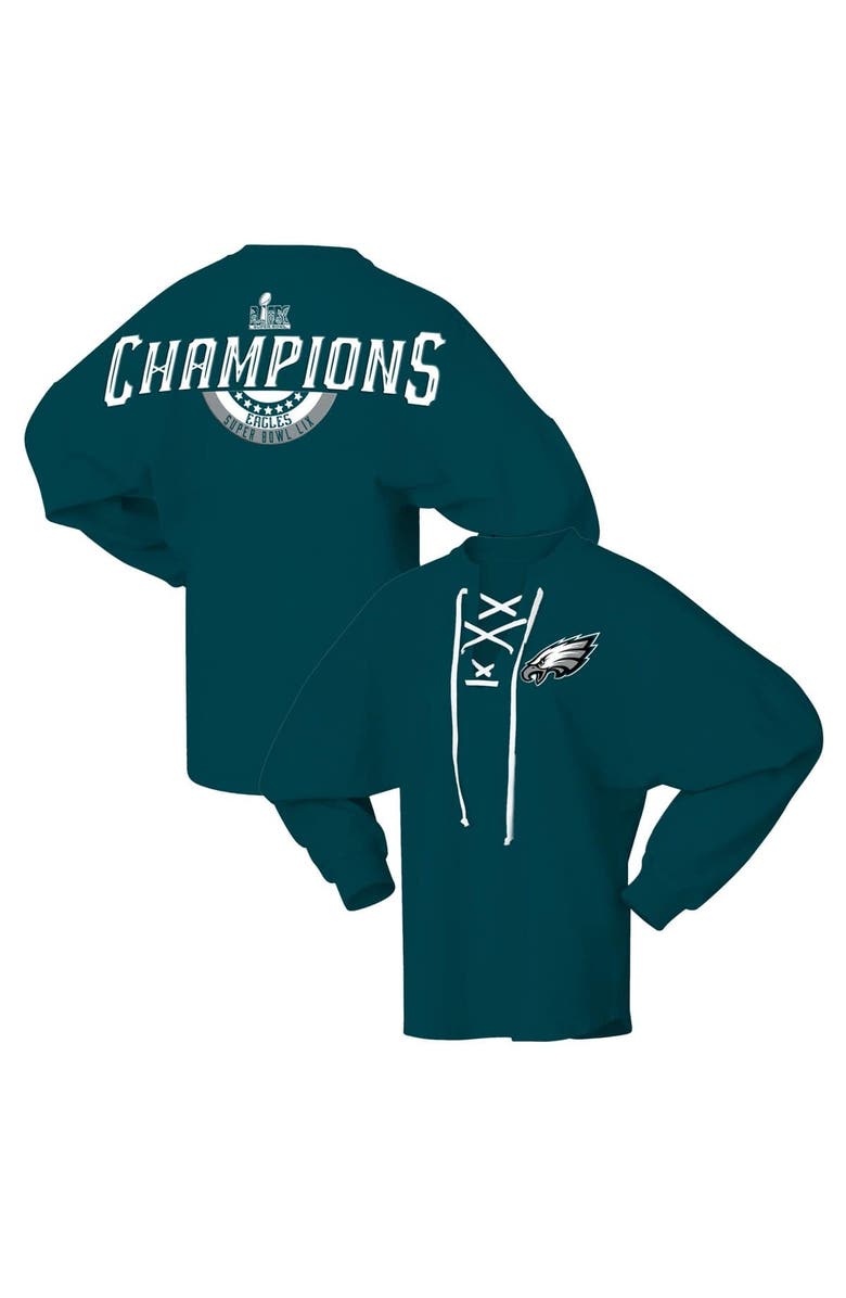 FANATICS Women's Fanatics  Midnight Green Philadelphia Eagles Super Bowl LIX Champions Lace-Up Spirit Jersey Long Sleeve T-Shirt, Alternate, color, 
