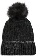 Tasha Faux Fur Pom Sparkle Beanie