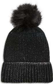 Tasha Faux Fur Pom Sparkle Beanie