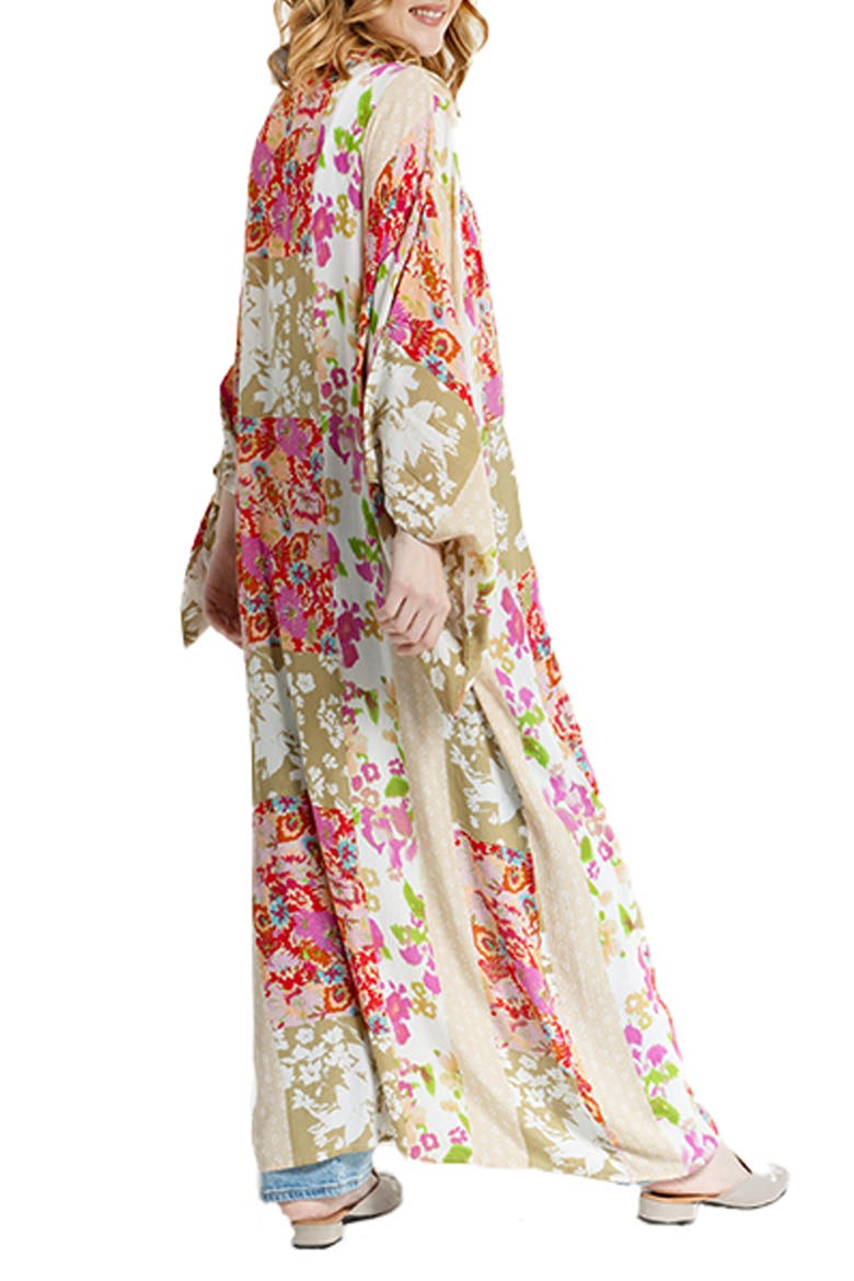 Lacy Floral Print Cover-Up Kaftan, Alternate, color, PINK MULTI