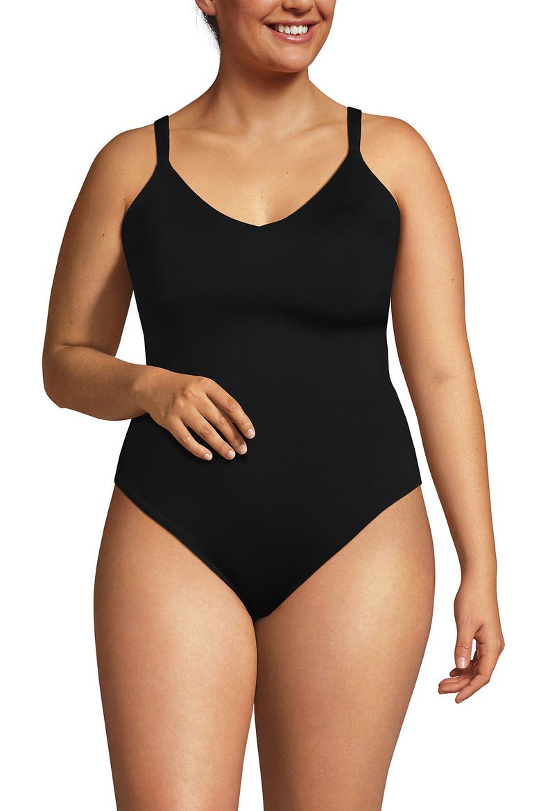 Plus Size V-Neck High Leg Strappy Back One Piece, Alternate, color, Black