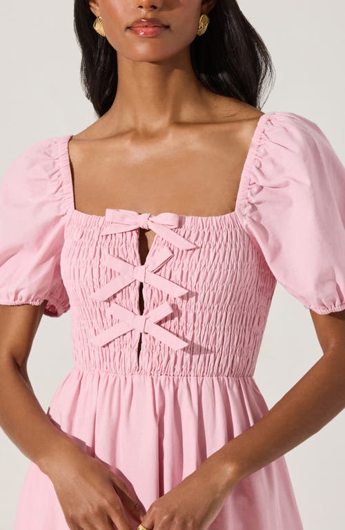Astr The Label Bow Detail Smock Bodice Cotton Blend Dress In Pink