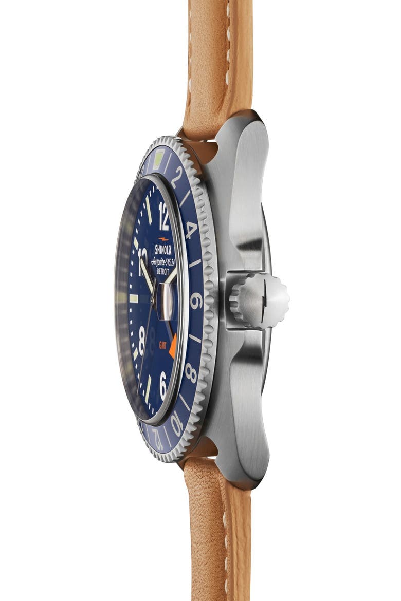 'Rambler' Dual Time Leather Strap Watch, 44mm, Alternate, color, ROYAL BLUE/ NATURAL