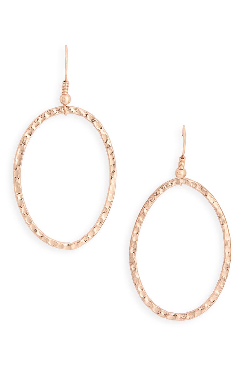 Hammered Open Oval Drop Earrings, Main, color, ROSE GOLD