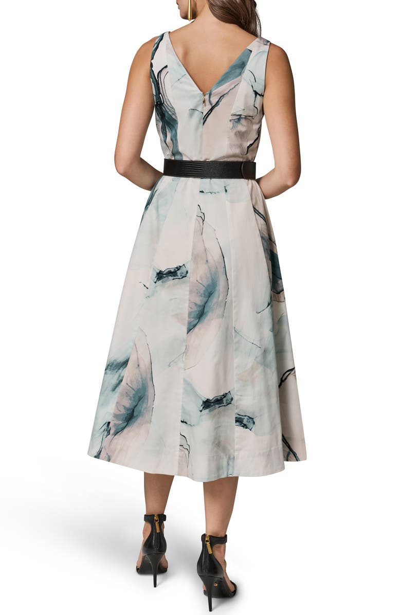 Donna Karan New York Belted A-Line Midi Dress, Alternate, color, Skylight Multi