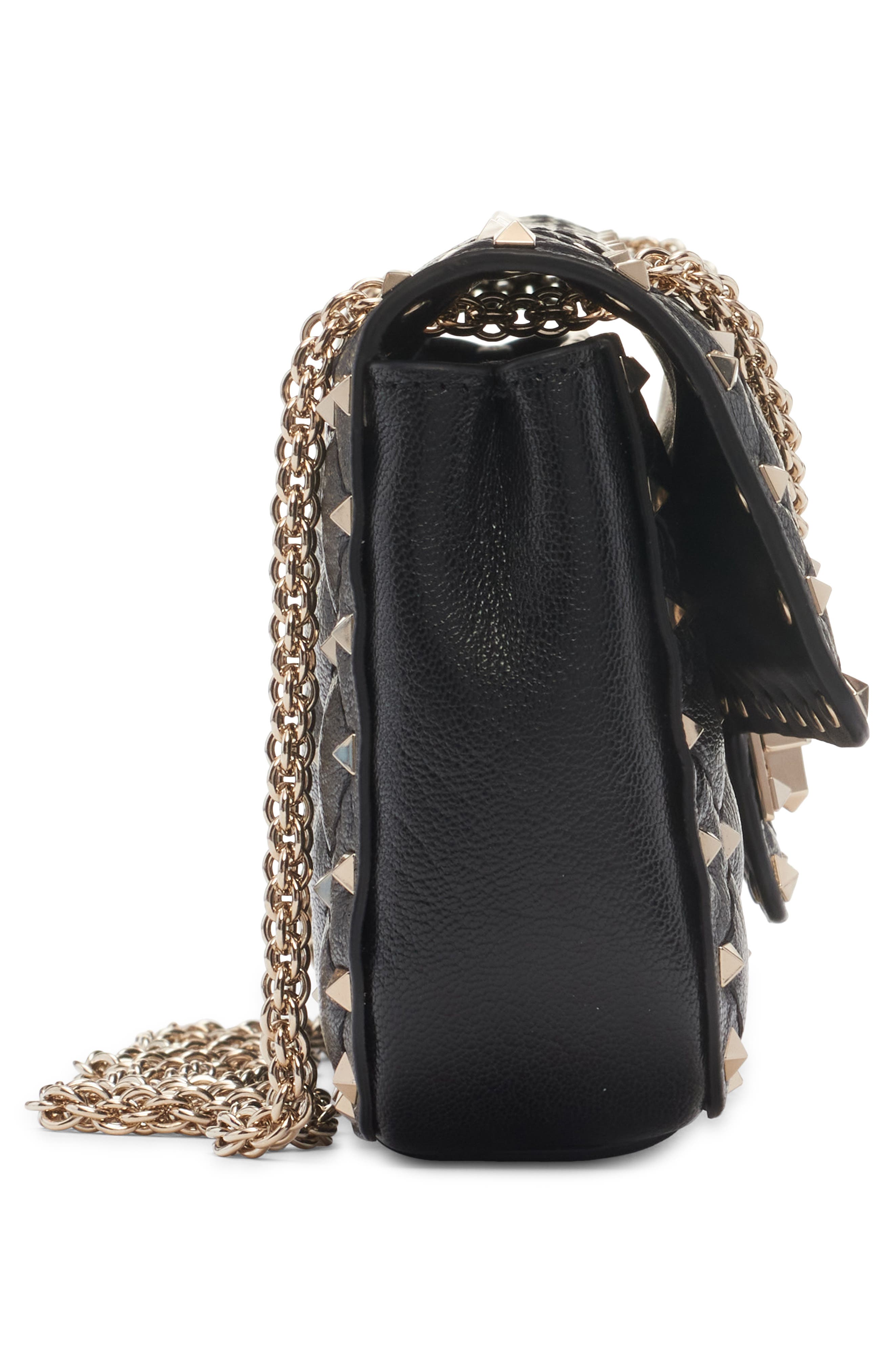 Rockstud Small Leather Shoulder Bag, Alternate, color, BLACK