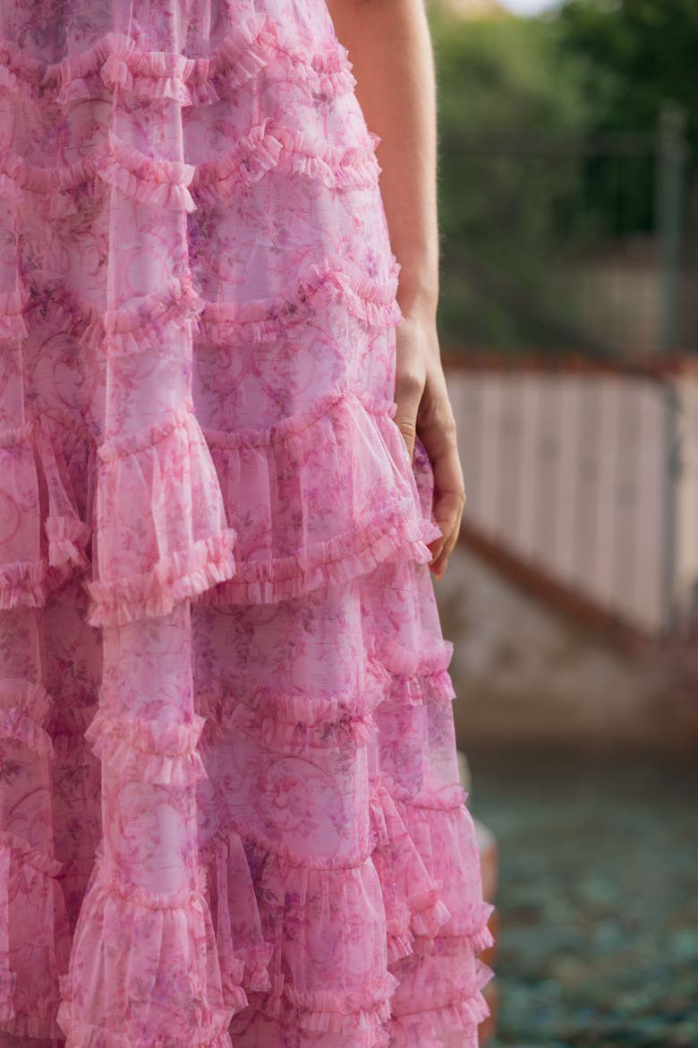 Printed One Shoulder Ruffled A Line Midi Dress, Alternate, color, Pastel Multi
