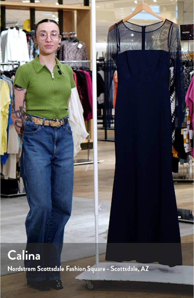 Rosette Mesh Trim Long Sleeve Gown, sales video thumbnail