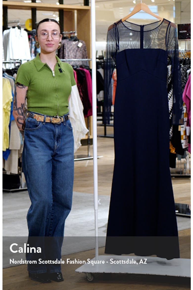 Rosette Mesh Trim Long Sleeve Gown video