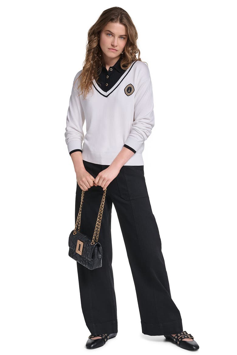 Eiffel Tower Twofer Sweater, Alternate, color, SOFT WHITE/ BLACK