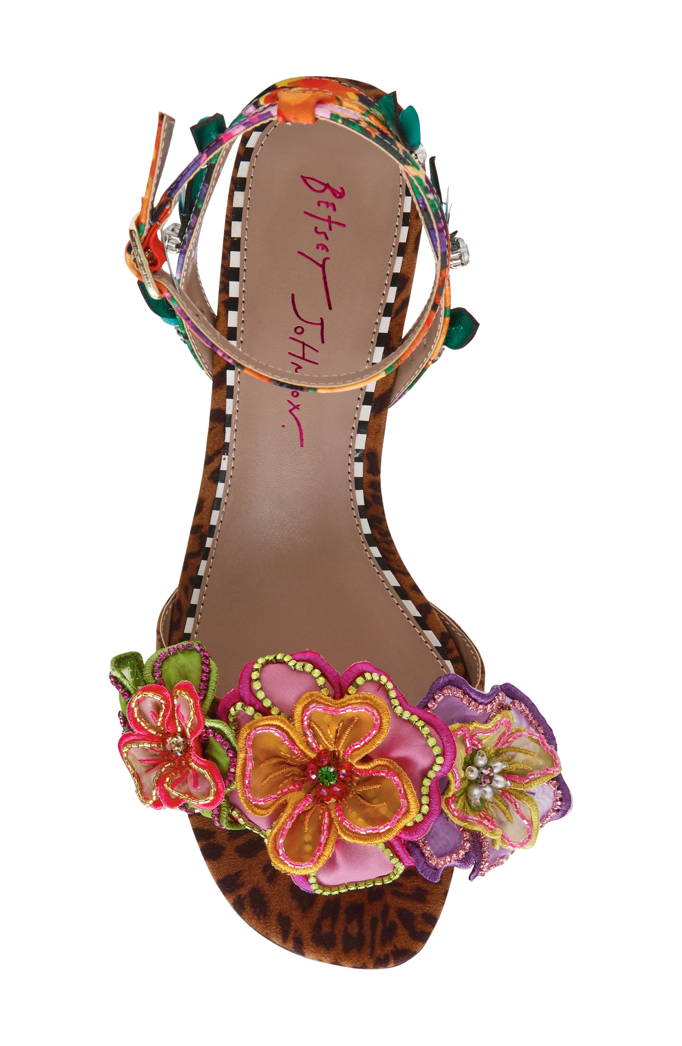 Betsey Johnson Spenser Ankle Strap Wedge Sandal, Alternate, color, Leopard Multi