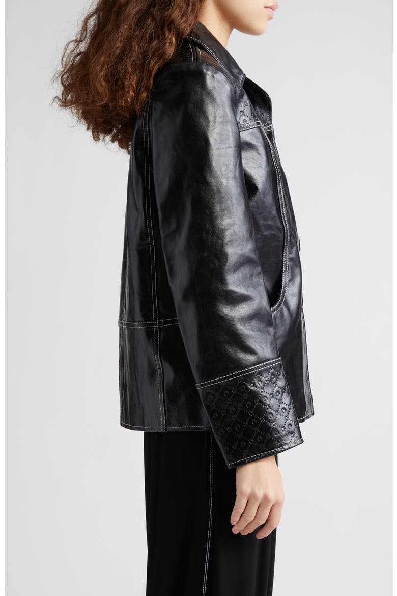 Moonogram Debossed Leather Jacket, Alternate, color, BLACK