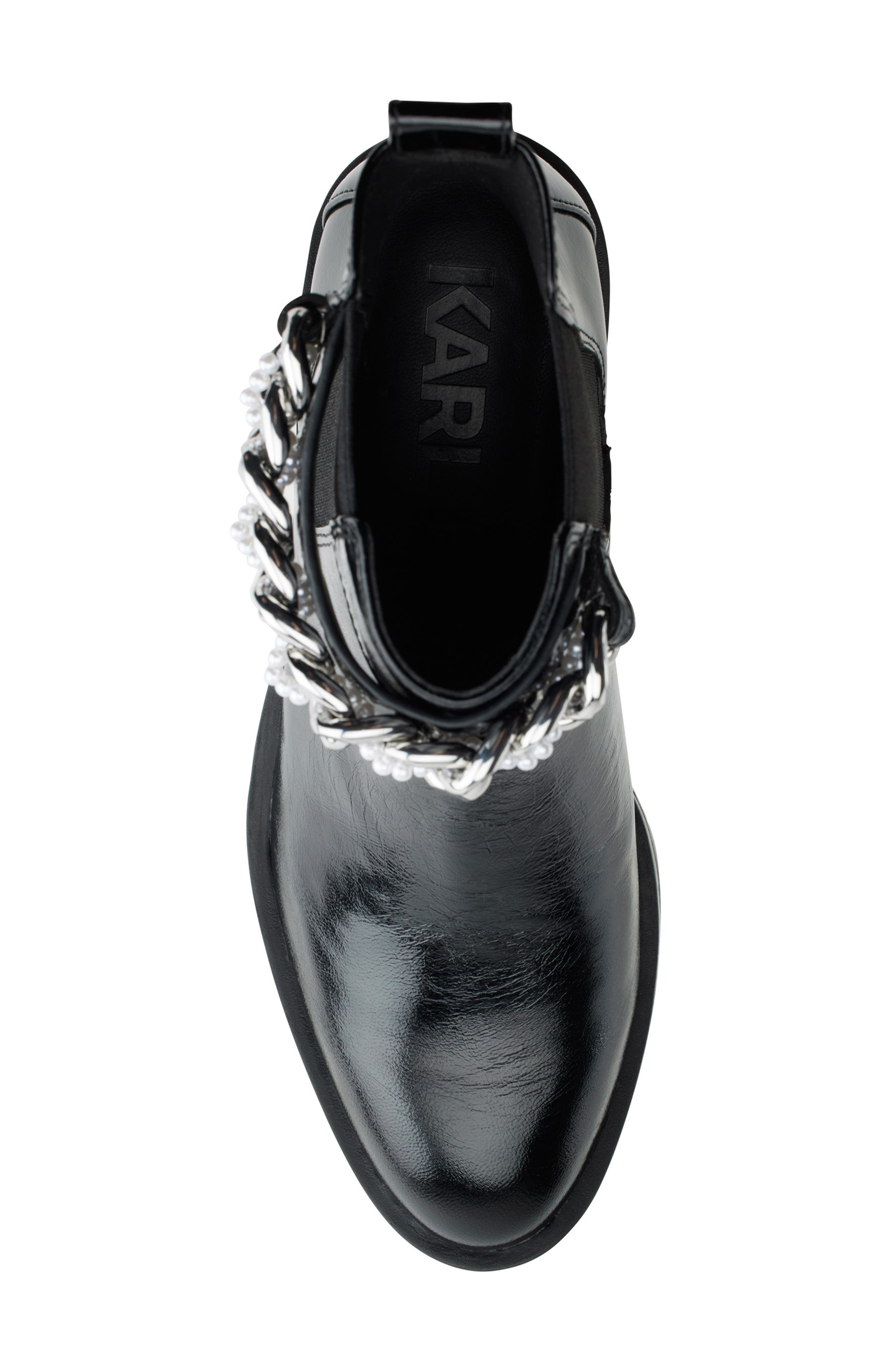 KARL LAGERFELD PARIS Porshay Lug Sole Bootie, Alternate, color, Black Silver Chain