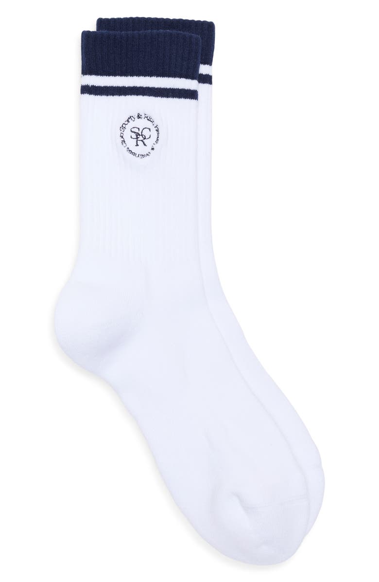 Sporty & Rich Stripe Rib Socks, Alternate, color, White/Dark Navy