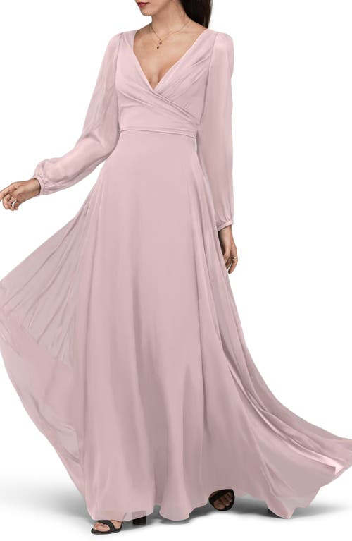 Watters Donna Luxe Chiffon Surplice A-line Gown In Buff