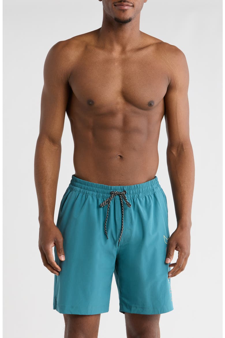 Crossover Volley Swim Trunks, Main, color, SKY/ PEWTER