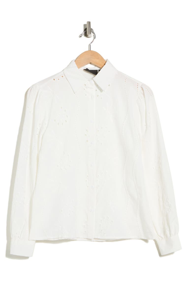 Eyelet Hidden Placket Top, Alternate, color, WHITE