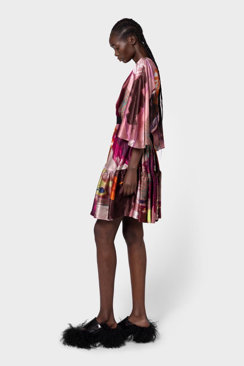 Yasmin Printed Silk Mini Dress, Alternate, color, Lilas Pictorial Print