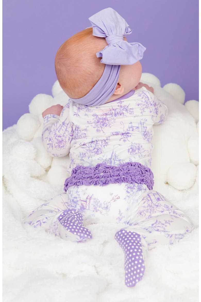 Castle Toile Ruffle Convertible Zip Footie, Alternate, color, WHITE/PURPLE