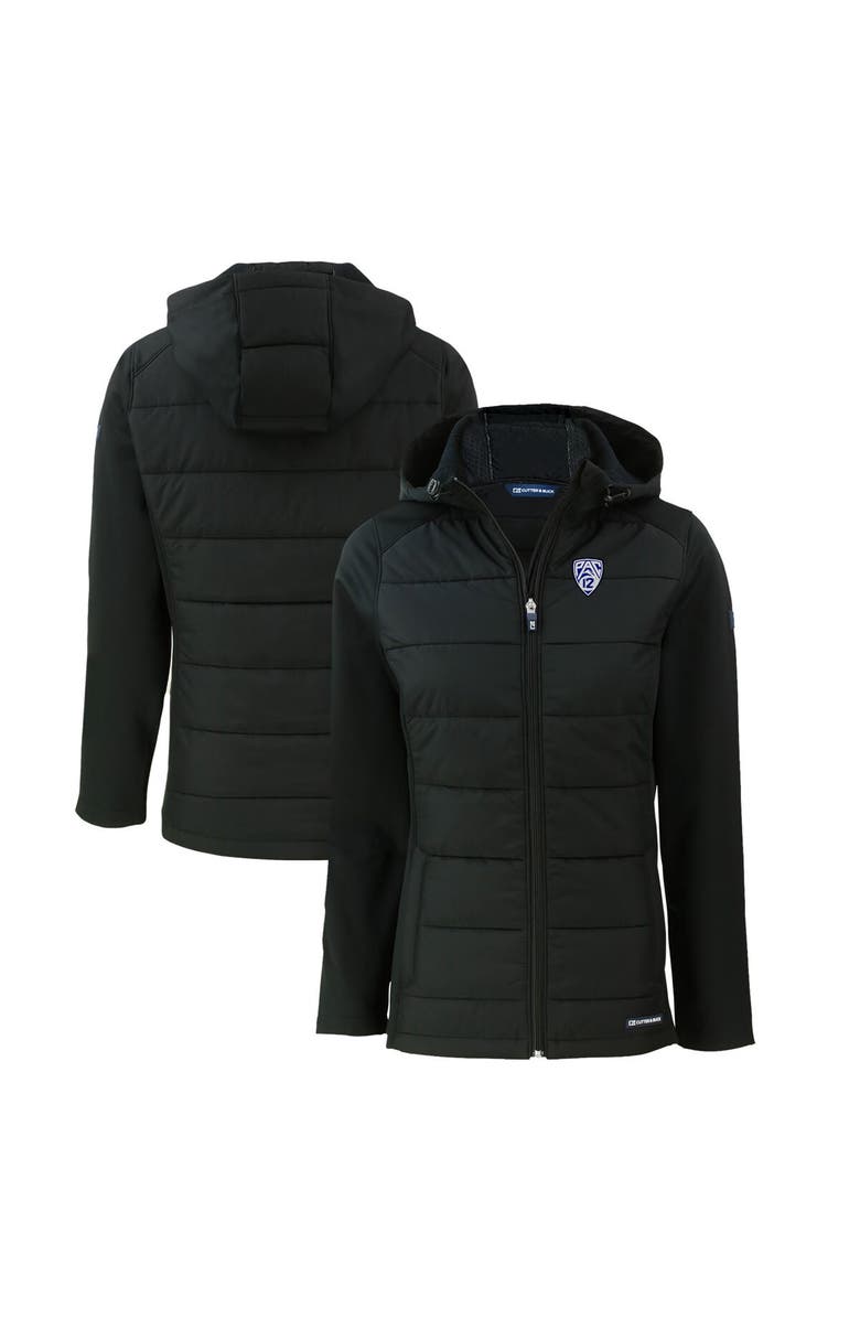 Cutter & Buck Women's Cutter & Buck Black Pac-12 Gear Evoke Hybrid Eco Softshell Recycled Full-Zip Hoodie Jacket, Main, color,