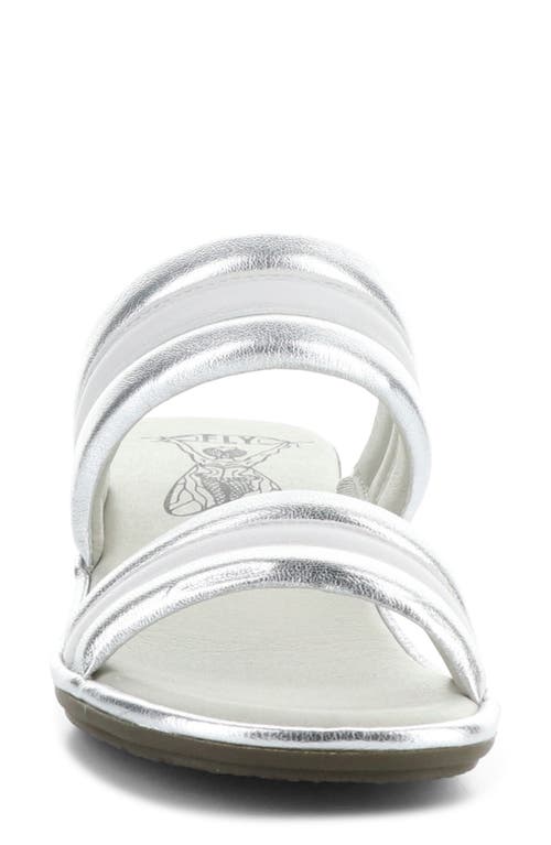 Fly London Eity Block Heel Sandal In Silver/white