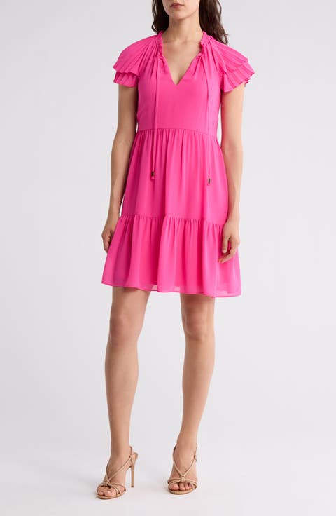 Flutter Sleeve Tiered Chiffon Dress